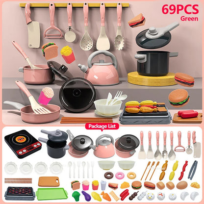Montessori Kids Kitchen Play Set with Pretend Food, Pots & Pans for Toddlers