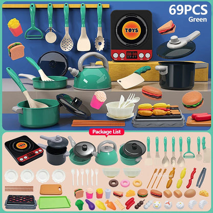 Montessori Kids Kitchen Play Set with Pretend Food, Pots & Pans for Toddlers