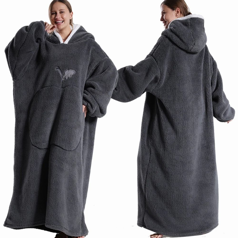 Extra Long Wearable Hooded Blanket with Sleeves Cozy Flannel Winter Throw