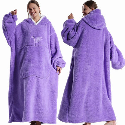 Extra Long Wearable Hooded Blanket with Sleeves Cozy Flannel Winter Throw