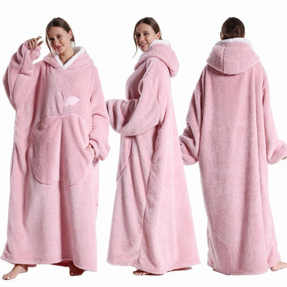 Extra Long Wearable Hooded Blanket with Sleeves Cozy Flannel Winter Throw
