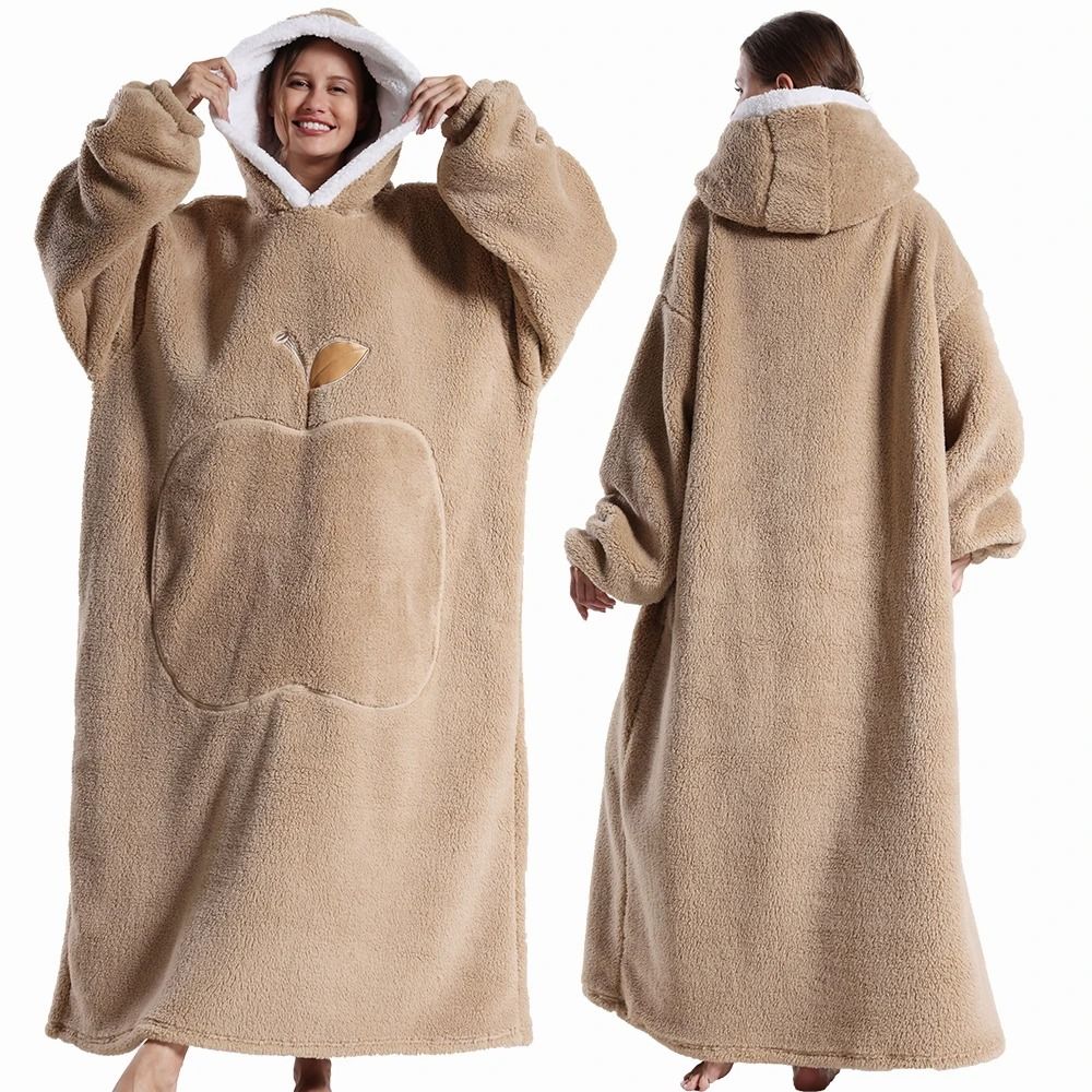 Extra Long Wearable Hooded Blanket with Sleeves Cozy Flannel Winter Throw