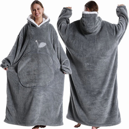 Extra Long Wearable Hooded Blanket with Sleeves Cozy Flannel Winter Throw