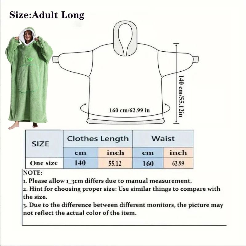 Extra Long Wearable Hooded Blanket with Sleeves Cozy Flannel Winter Throw