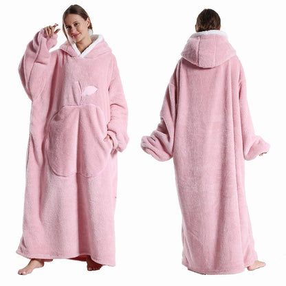Extra Long Wearable Hooded Blanket with Sleeves Cozy Flannel Winter Throw