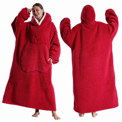 Extra Long Wearable Hooded Blanket with Sleeves Cozy Flannel Winter Throw