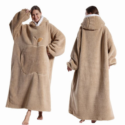 Extra Long Wearable Hooded Blanket with Sleeves Cozy Flannel Winter Throw