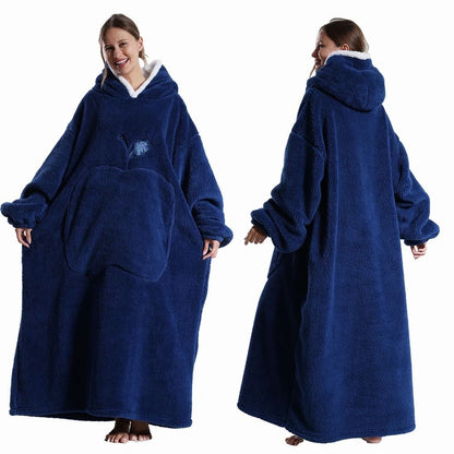 Extra Long Wearable Hooded Blanket with Sleeves Cozy Flannel Winter Throw