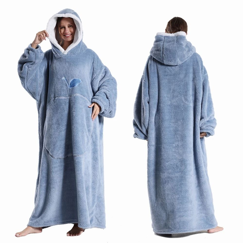 Extra Long Wearable Hooded Blanket with Sleeves Cozy Flannel Winter Throw