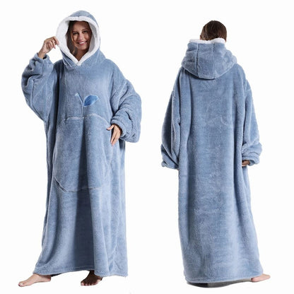 Extra Long Wearable Hooded Blanket with Sleeves Cozy Flannel Winter Throw