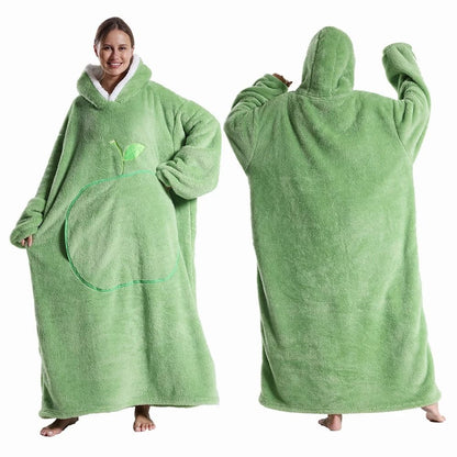 Extra Long Wearable Hooded Blanket with Sleeves Cozy Flannel Winter Throw