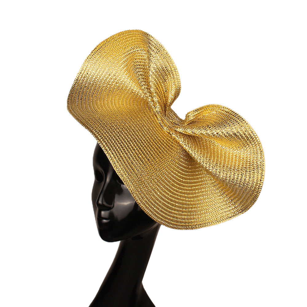 Ladies Glitter Gold Summer Wedding Fascinator Chapeau Hats, Vintage Elegant Headbands, Church CapFedora Bridal Headwear