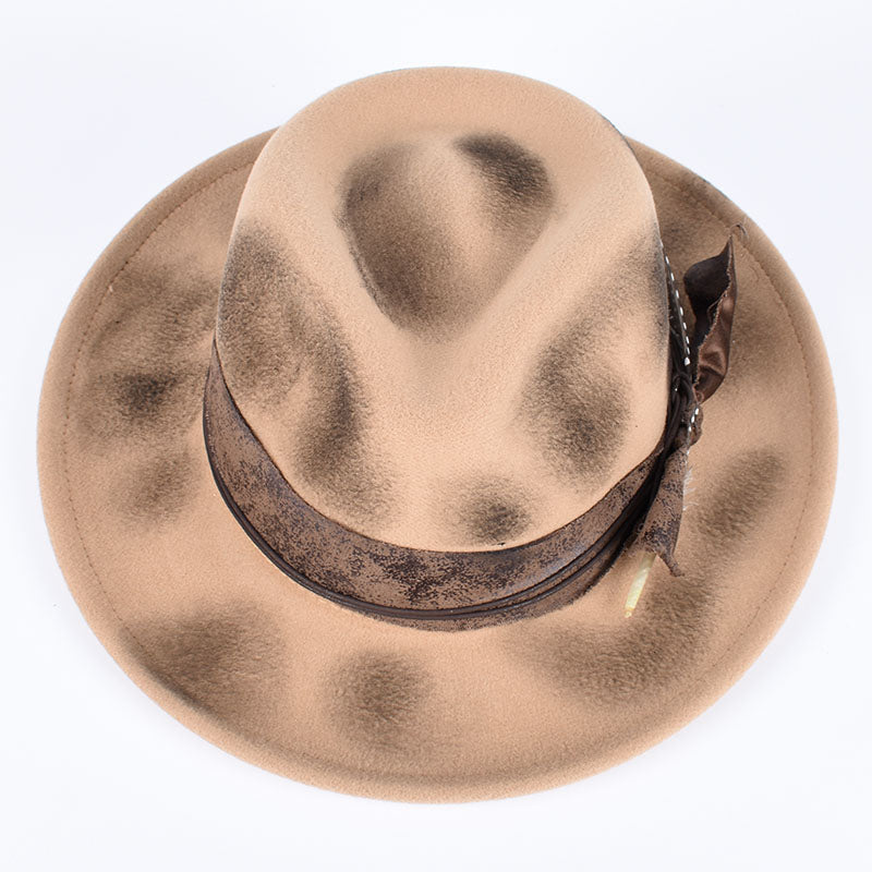 Vintage Fedora Felt Hat with Feather, Autumn Casual Wide Brim Black Jazz Cap, Classic Gentleman British Top Hat for Men
