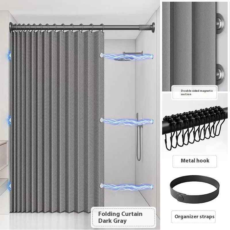 Bathroom Folding Linen Shower Curtain With Magnets Waterproof
