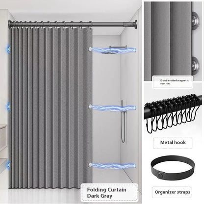 Bathroom Folding Linen Shower Curtain With Magnets Waterproof