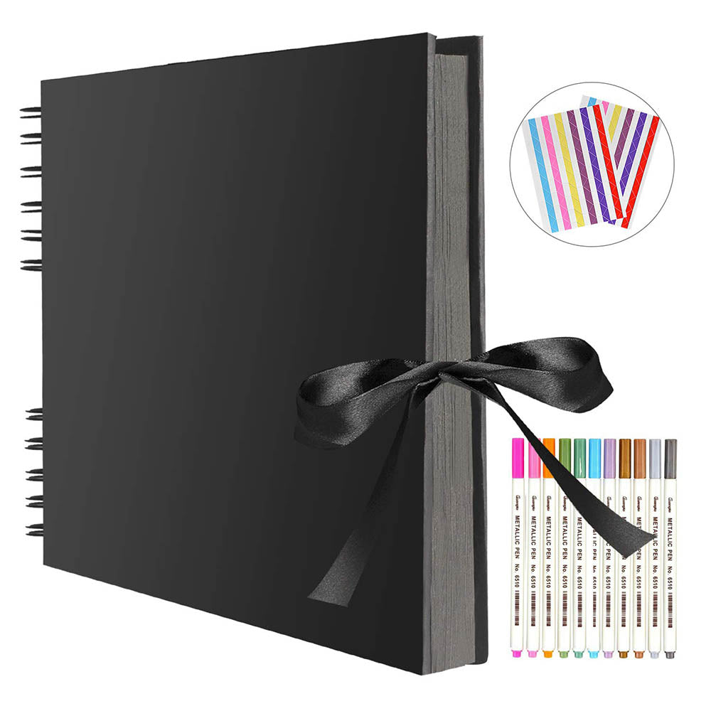 DIY Memory Book with 80 Black Pages, Kraft Cover Scrapbook Album for Wedding Anniversary Gifts and Photo Crafts
