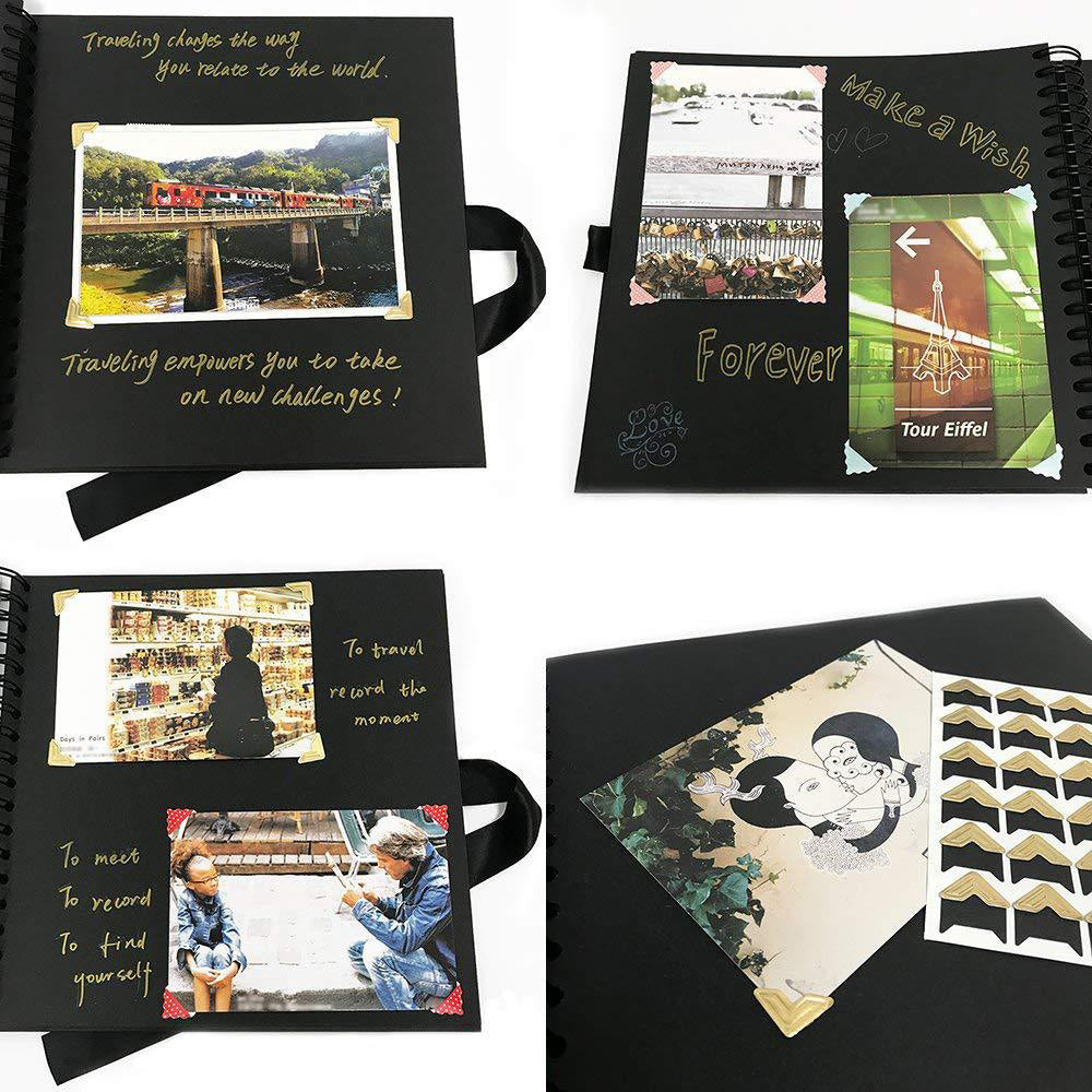 DIY Memory Book with 80 Black Pages, Kraft Cover Scrapbook Album for Wedding Anniversary Gifts and Photo Crafts