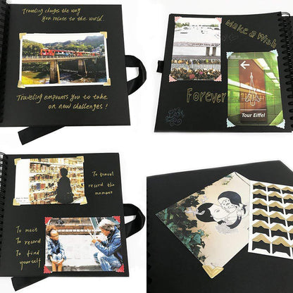 DIY Memory Book with 80 Black Pages, Kraft Cover Scrapbook Album for Wedding Anniversary Gifts and Photo Crafts