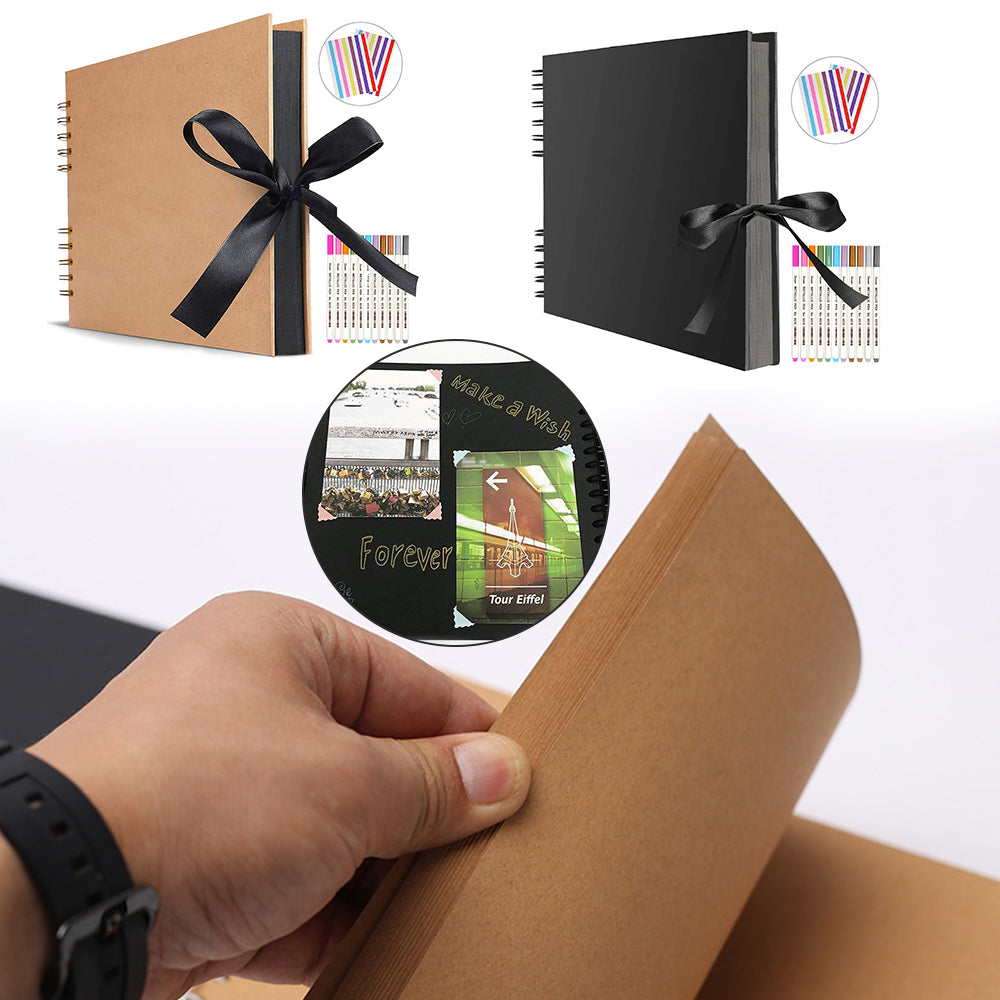 DIY Memory Book with 80 Black Pages, Kraft Cover Scrapbook Album for Wedding Anniversary Gifts and Photo Crafts