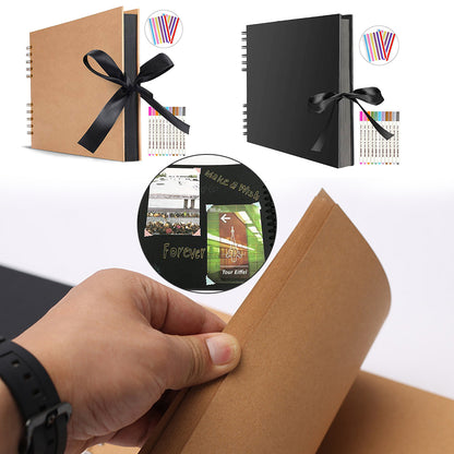 DIY Memory Book with 80 Black Pages, Kraft Cover Scrapbook Album for Wedding Anniversary Gifts and Photo Crafts