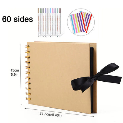 DIY Memory Book with 80 Black Pages, Kraft Cover Scrapbook Album for Wedding Anniversary Gifts and Photo Crafts