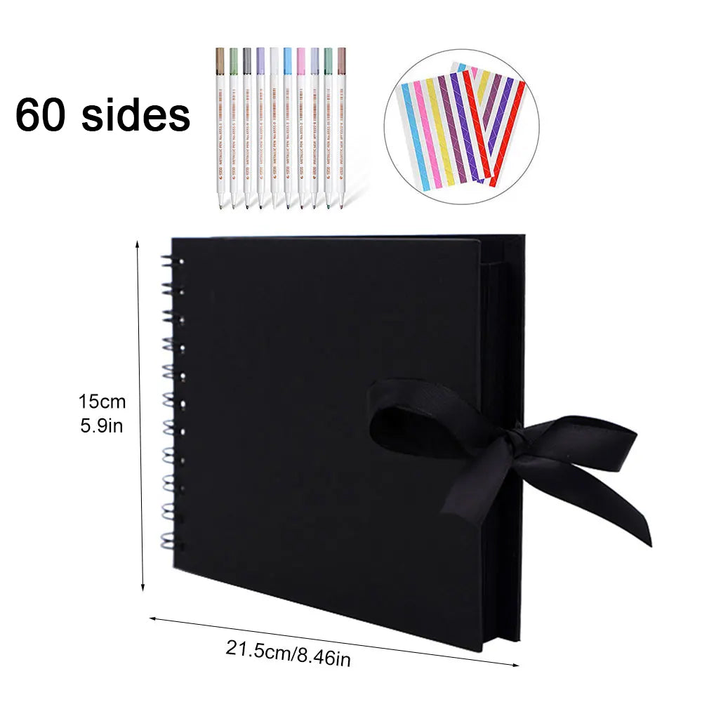 DIY Memory Book with 80 Black Pages, Kraft Cover Scrapbook Album for Wedding Anniversary Gifts and Photo Crafts