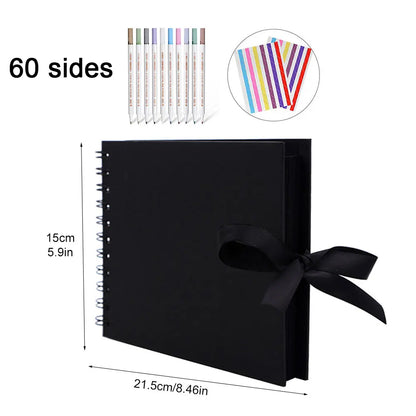 DIY Memory Book with 80 Black Pages, Kraft Cover Scrapbook Album for Wedding Anniversary Gifts and Photo Crafts