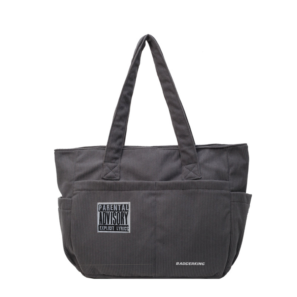 Badgerking Corduroy Shoulder Tote Bag Large for Women, Zipper Closure, Tote Bag for Work or Shopping