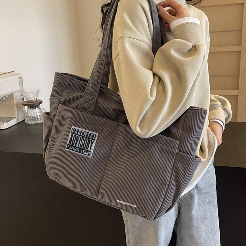 Badgerking Corduroy Shoulder Tote Bag Large for Women, Zipper Closure, Tote Bag for Work or Shopping