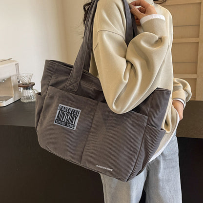 Badgerking Corduroy Shoulder Tote Bag Large for Women, Zipper Closure, Tote Bag for Work or Shopping