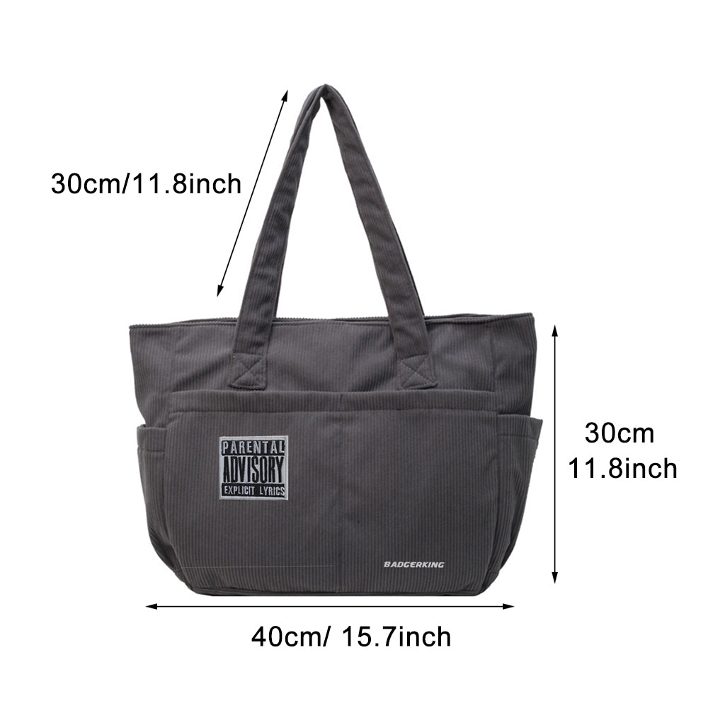 Badgerking Corduroy Shoulder Tote Bag Large for Women, Zipper Closure, Tote Bag for Work or Shopping