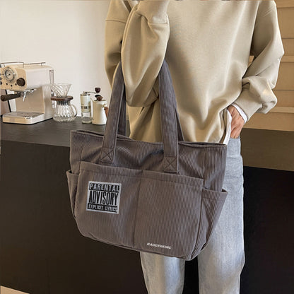 Badgerking Corduroy Shoulder Tote Bag Large for Women, Zipper Closure, Tote Bag for Work or Shopping