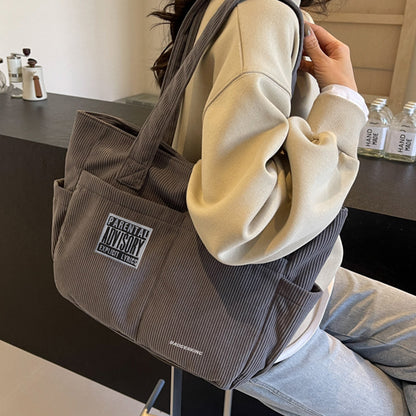 Badgerking Corduroy Shoulder Tote Bag Large for Women, Zipper Closure, Tote Bag for Work or Shopping