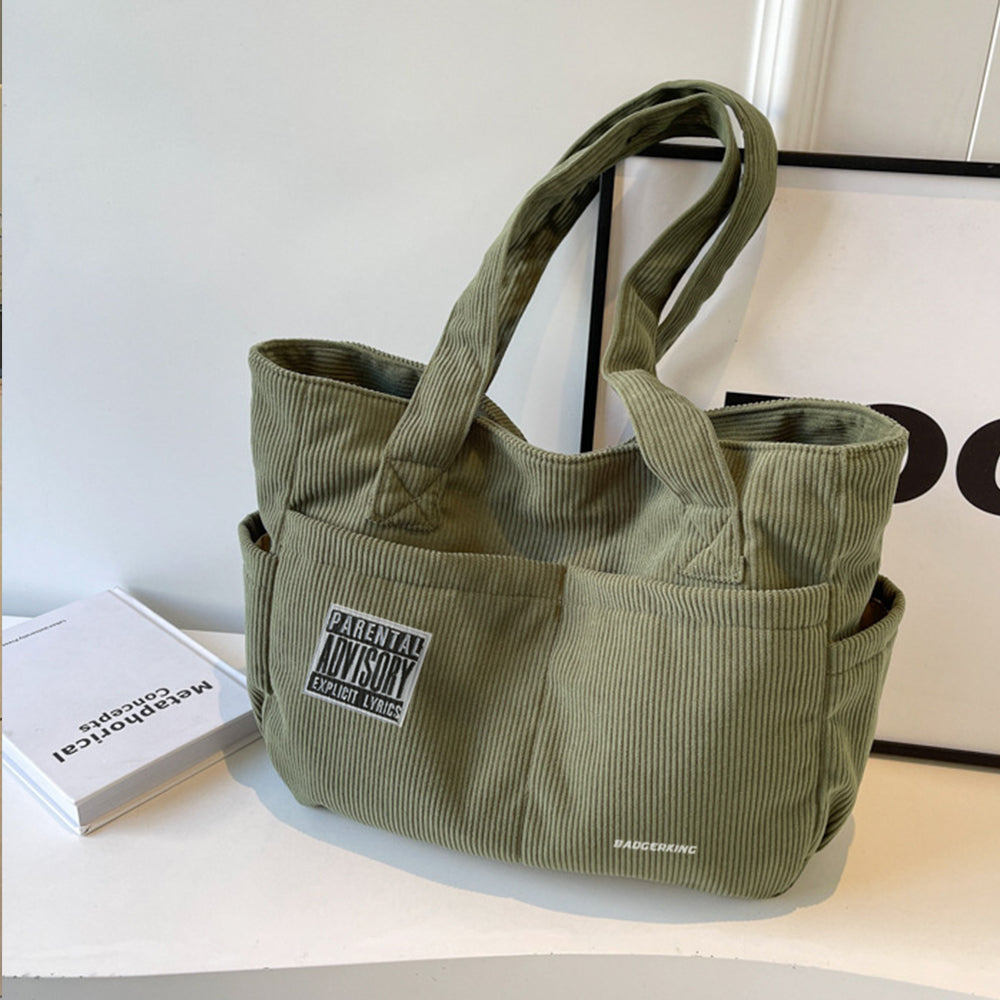Badgerking Corduroy Shoulder Tote Bag Large for Women, Zipper Closure, Tote Bag for Work or Shopping