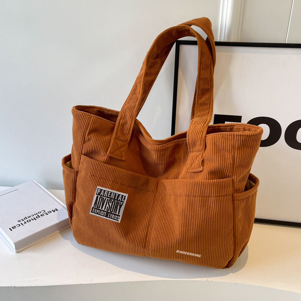 Badgerking Corduroy Shoulder Tote Bag Large for Women, Zipper Closure, Tote Bag for Work or Shopping