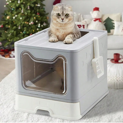 Foldable Drawer Litter Box with Scooper for Easy Cat Waste Management