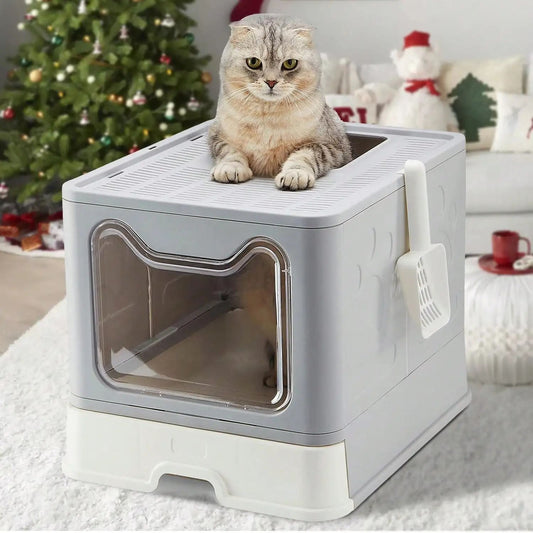 Foldable Drawer Litter Box with Scooper for Easy Cat Waste Management