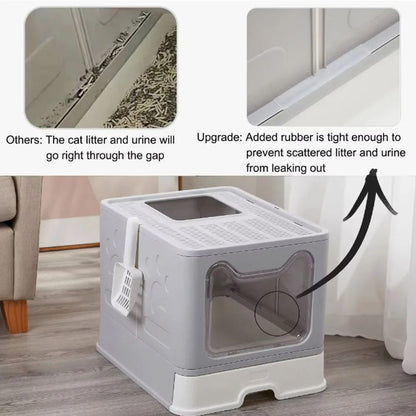 Foldable Drawer Litter Box with Scooper for Easy Cat Waste Management