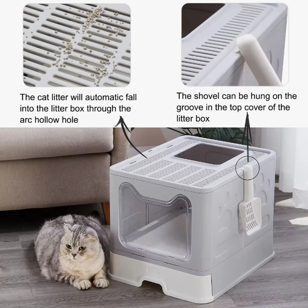 Foldable Drawer Litter Box with Scooper for Easy Cat Waste Management