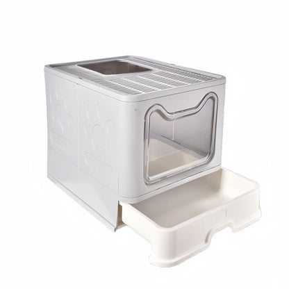 Foldable Drawer Litter Box with Scooper for Easy Cat Waste Management