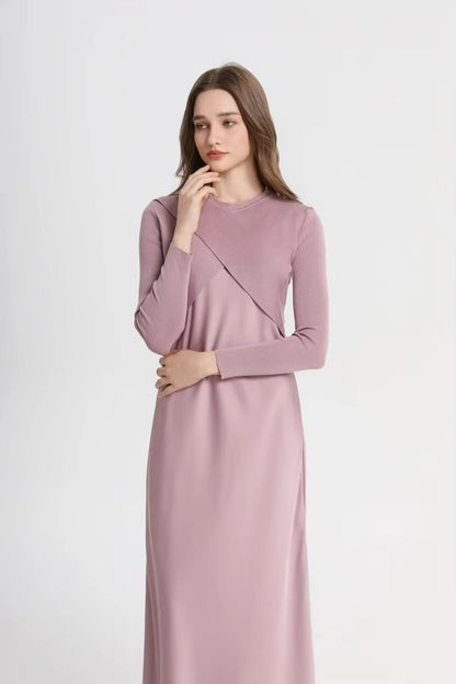 Spring Summer Satin Maxi Dress with Knitted Top – Elegant 2-Piece Set for Women