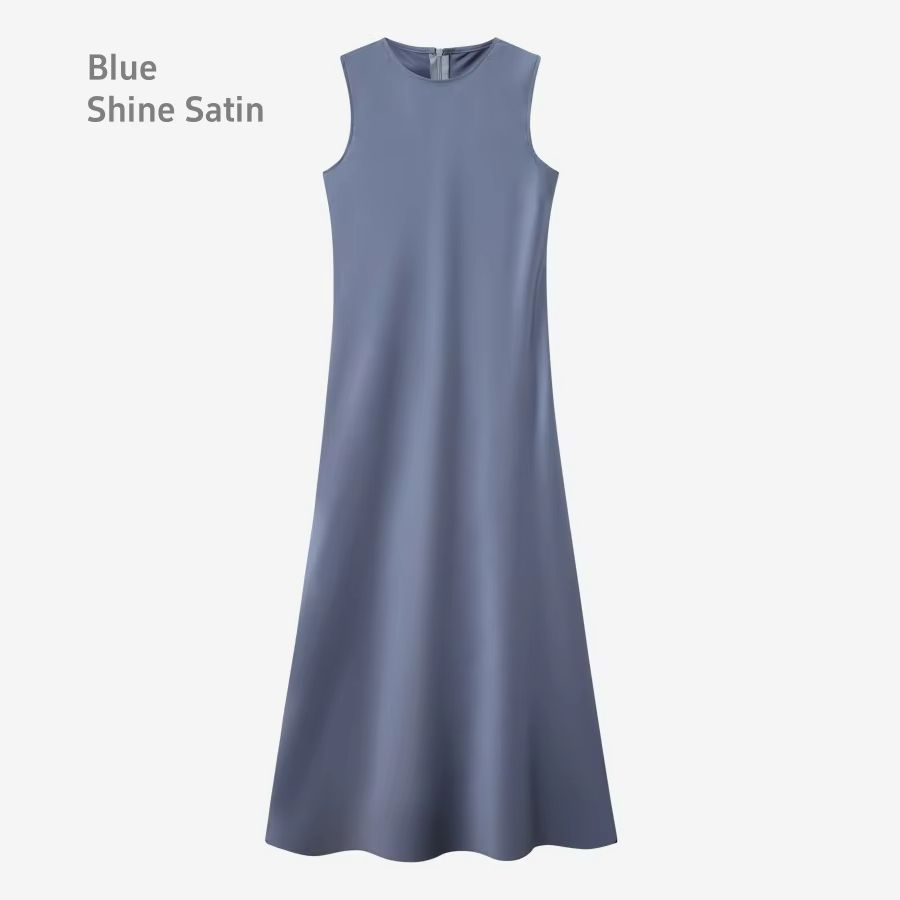 Spring Summer Satin Maxi Dress with Knitted Top – Elegant 2-Piece Set for Women