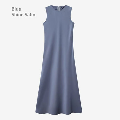 Spring Summer Satin Maxi Dress with Knitted Top – Elegant 2-Piece Set for Women