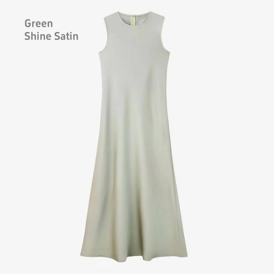 Spring Summer Satin Maxi Dress with Knitted Top – Elegant 2-Piece Set for Women