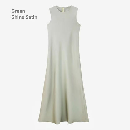 Spring Summer Satin Maxi Dress with Knitted Top – Elegant 2-Piece Set for Women