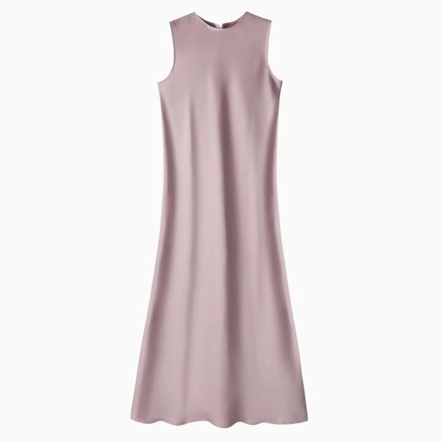 Spring Summer Satin Maxi Dress with Knitted Top – Elegant 2-Piece Set for Women