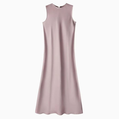Spring Summer Satin Maxi Dress with Knitted Top – Elegant 2-Piece Set for Women