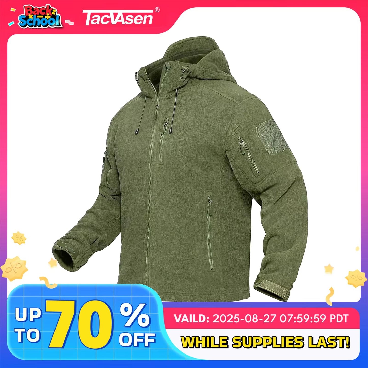 TACVASEN Men's Fleece Jacket with Hood – Full-Zip Outdoor Windproof Warm Work Coat for Spring and Winter