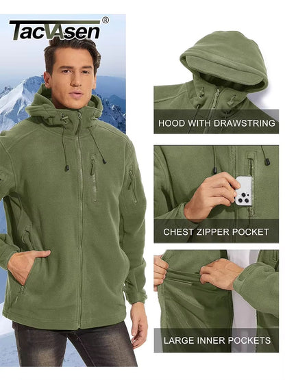 TACVASEN Men's Fleece Jacket with Hood – Full-Zip Outdoor Windproof Warm Work Coat for Spring and Winter