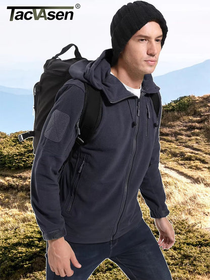 TACVASEN Men's Fleece Jacket with Hood – Full-Zip Outdoor Windproof Warm Work Coat for Spring and Winter